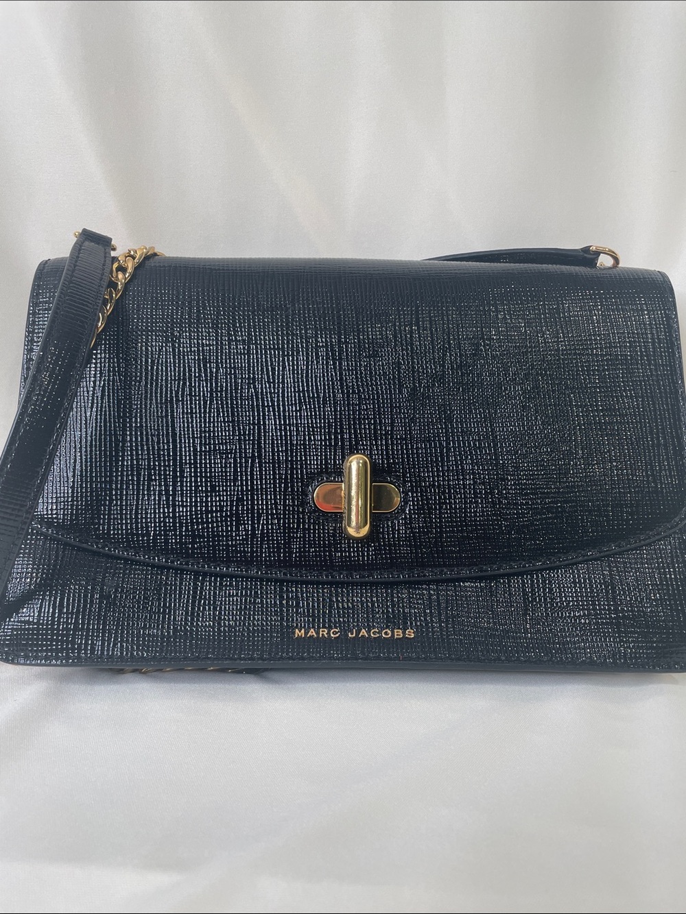 Marc Jacobs Black Leather Crossbody Bag with Gold Hardware